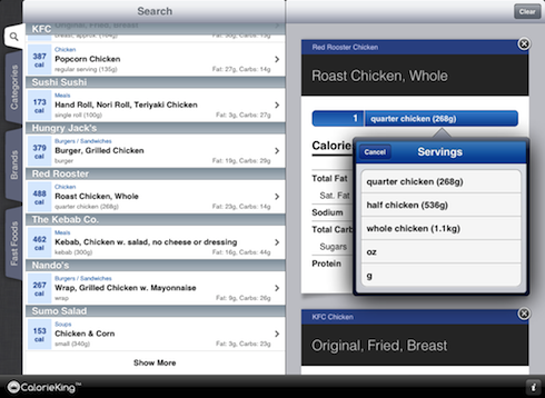 CalorieKing App - iPad screenshot